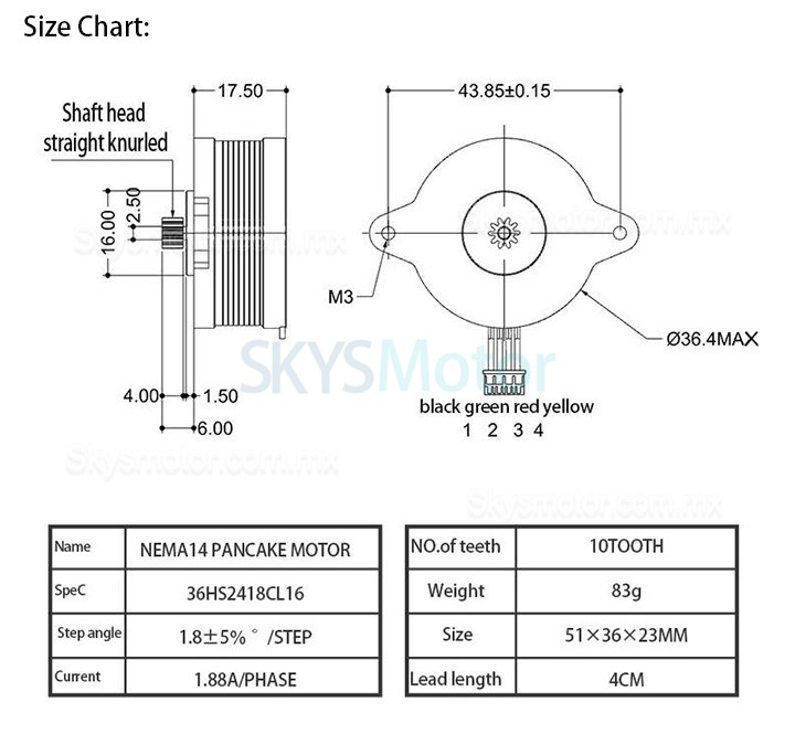 Motor paso a paso de panqueques NEMA14 36BYGH / 36HS2418CL16 1,8&deg; 0,18 Nm para extrusor orbital de impresora 3D Voron